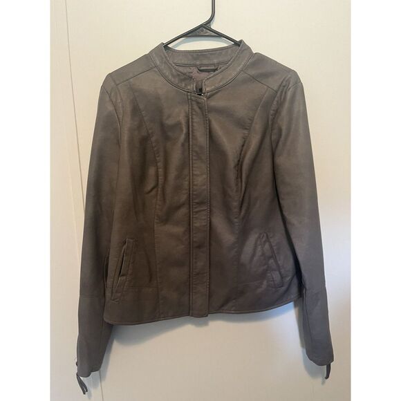 Kaari Blue Jackets & Blazers - Kaari Blue Faux Leather Jacket Gray‎ Size Large